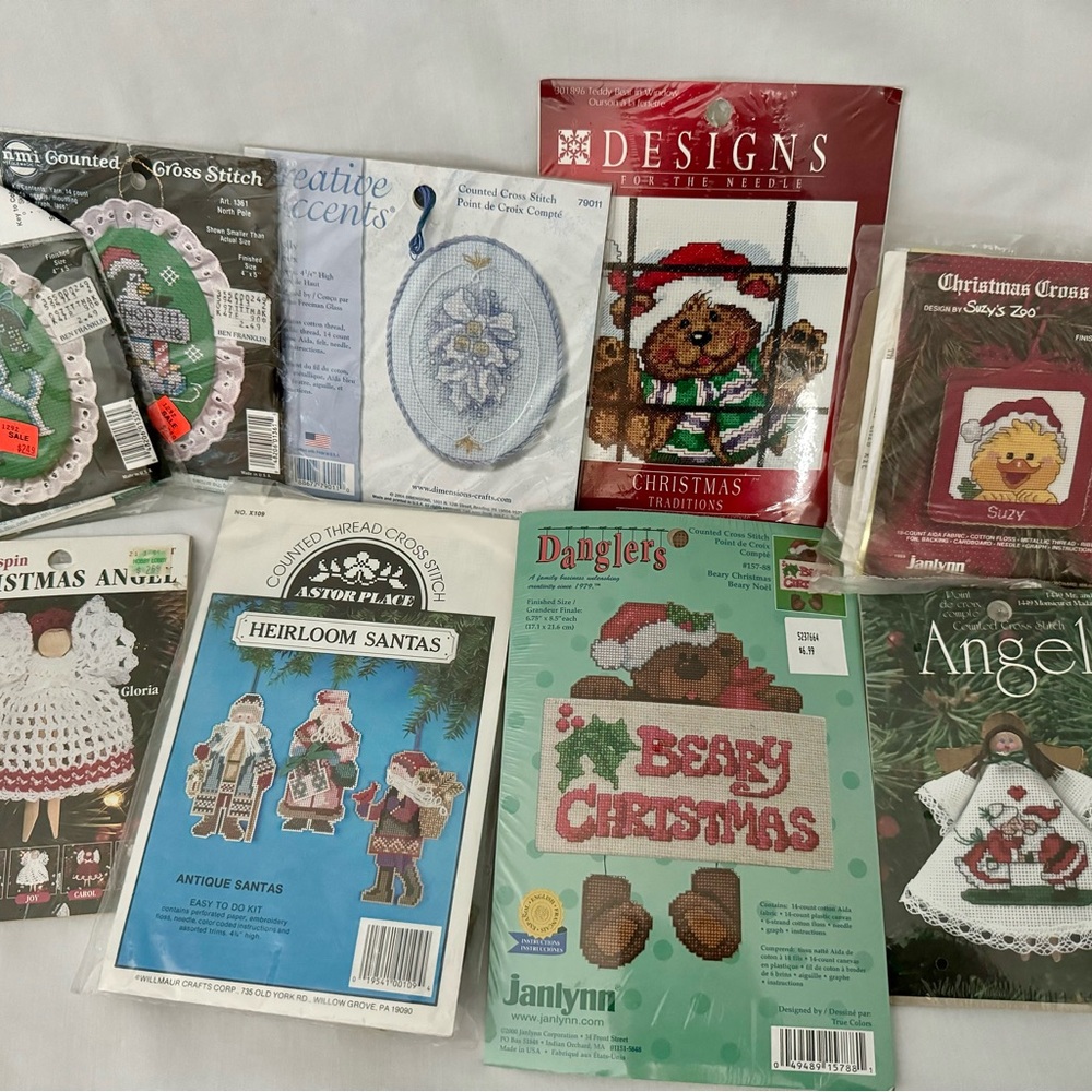 Christmas themed cross stitch needlepoint craft kit Bears angels Santa Lot